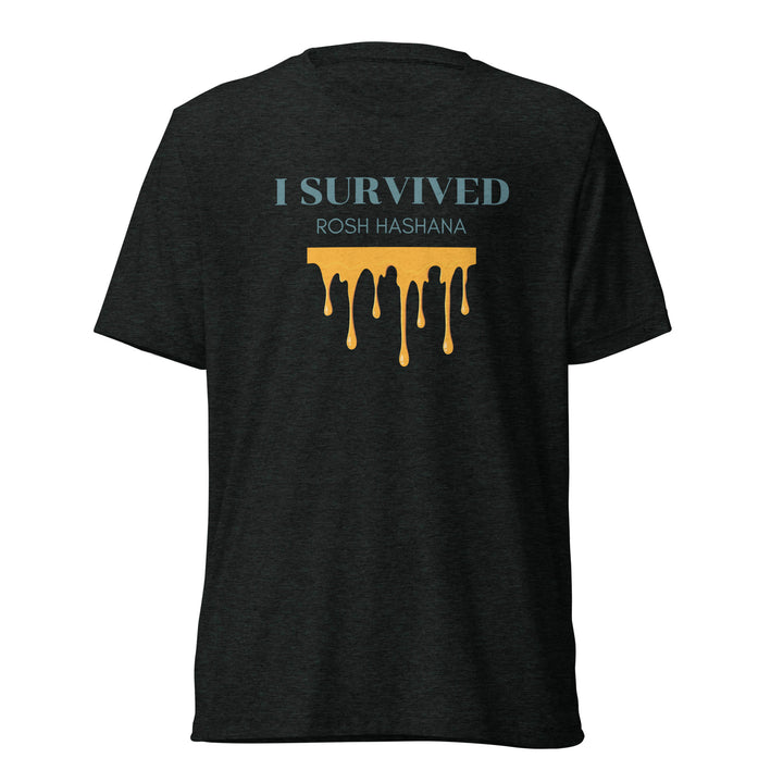 I Survived Rosh HaShana Jewish pride t-shirt in Charcoal-Black Triblend - back view