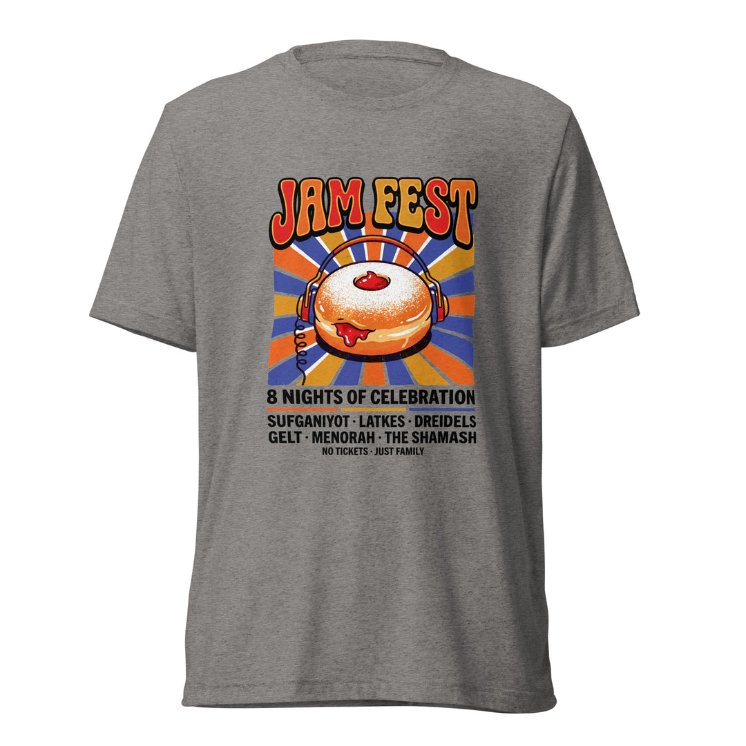 Jam Fest 8 Nights Jewish pride t-shirt in Grey Triblend - folded view