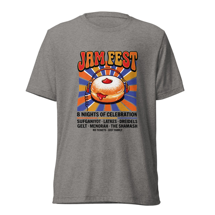 Jam Fest 8 Nights Jewish pride t-shirt in Grey Triblend - folded view