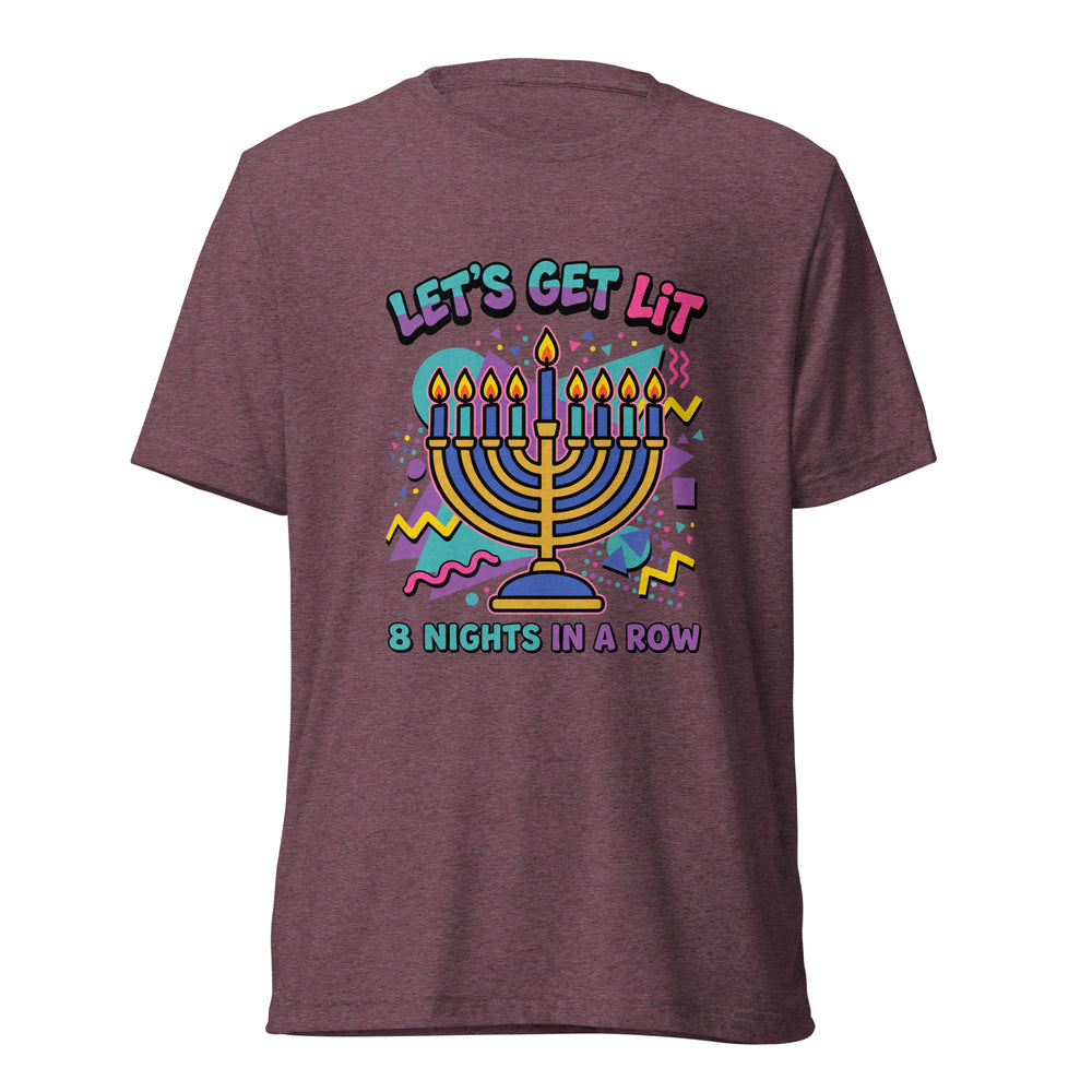 Lets Get Lit 90s Jewish pride t-shirt in Maroon Triblend - back view