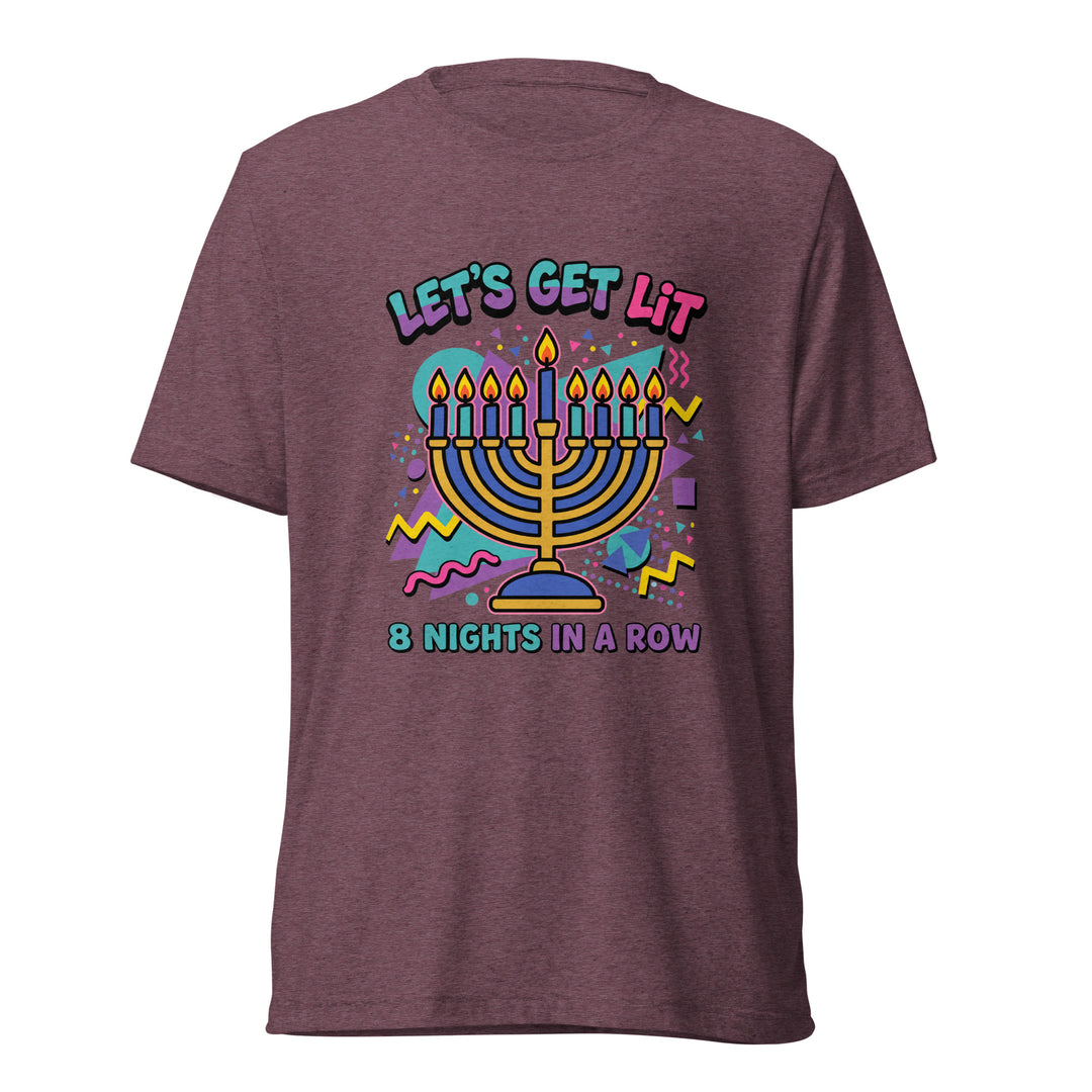 Lets Get Lit 90s Jewish pride t-shirt in Maroon Triblend - back view