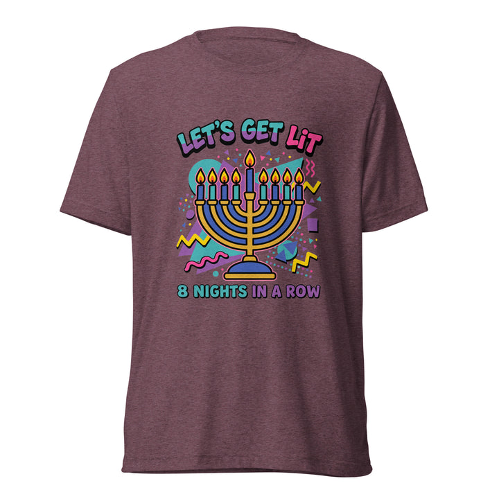 Lets Get Lit 90s Jewish pride t-shirt in Maroon Triblend - back view