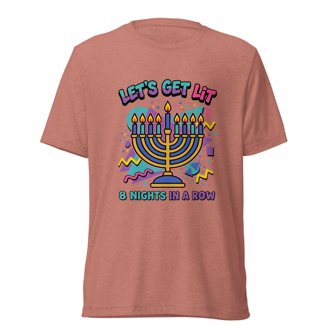 Lets Get Lit 90s Jewish pride t-shirt in Mauve Triblend - front view