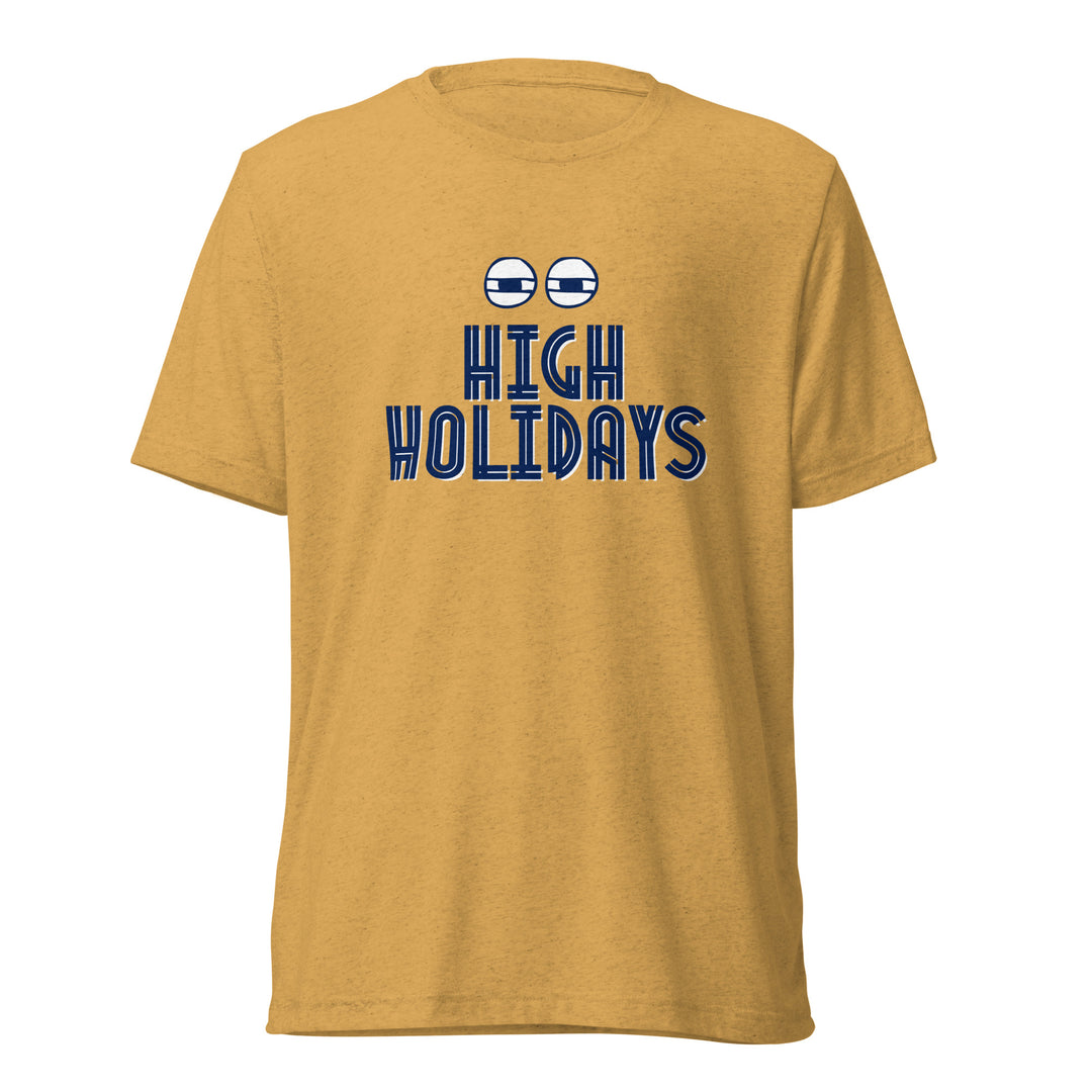 High Holidays Jewish pride t-shirt in Mustard Triblend - close-up