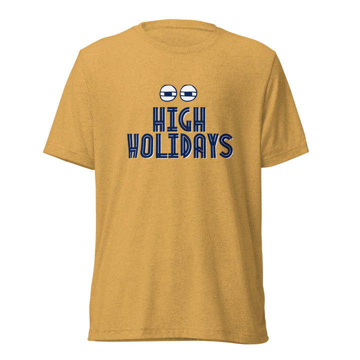 High Holidays Jewish pride t-shirt in Mustard Triblend - close-up