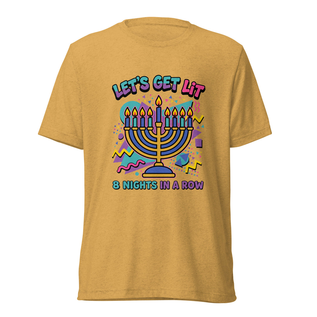 Lets Get Lit 90s Jewish pride t-shirt in Mustard Triblend - back view