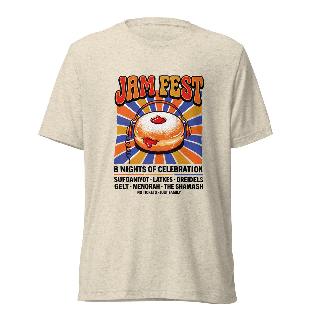 Jam Fest 8 Nights Jewish pride t-shirt in Oatmeal Triblend - flat lay