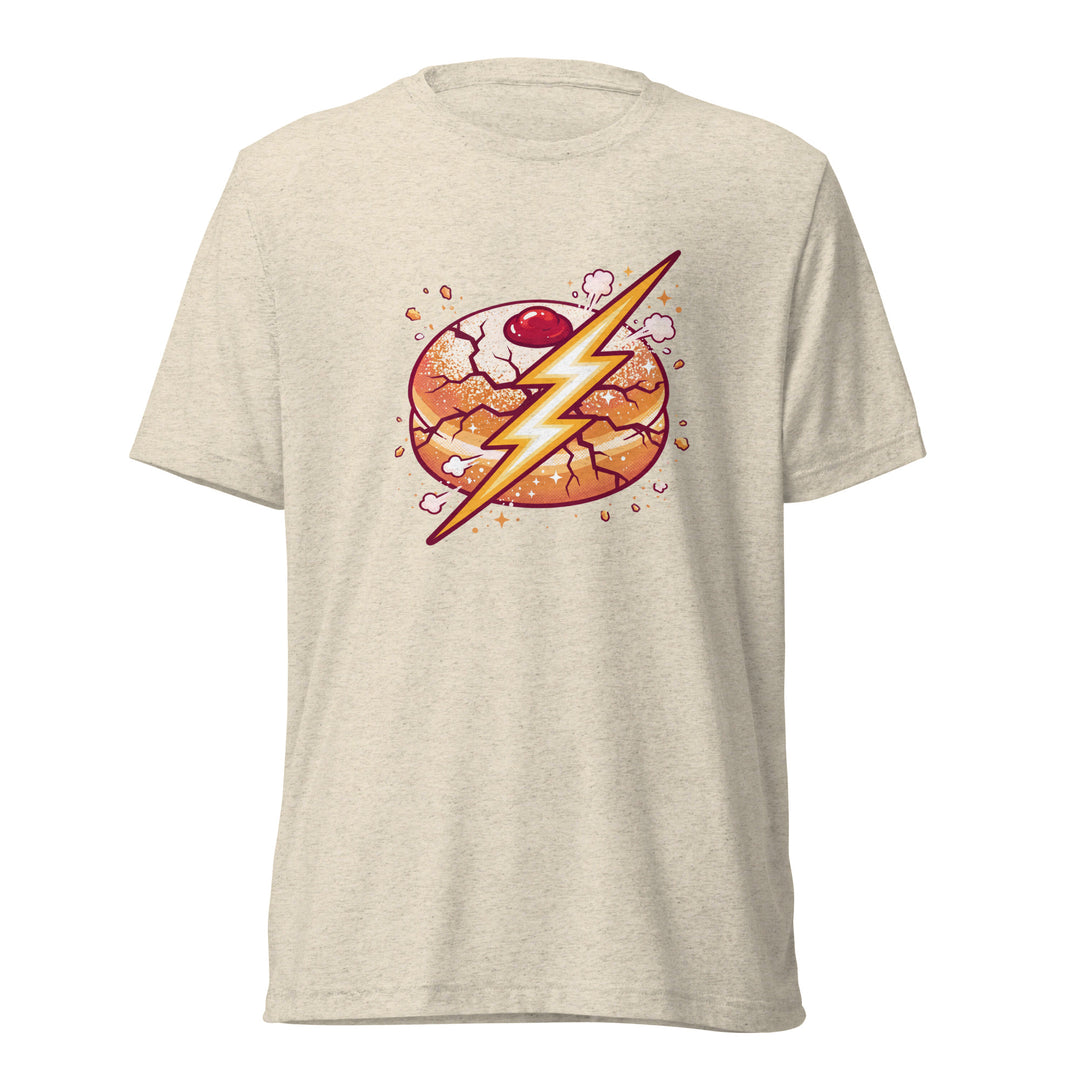 Sufganiyah Lightning Jewish pride t-shirt in Oatmeal Triblend - front view