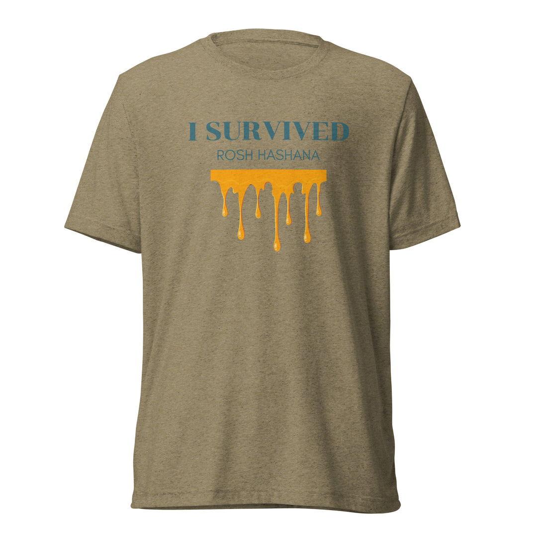 I Survived Rosh HaShana Jewish pride t-shirt in Olive Triblend - side view