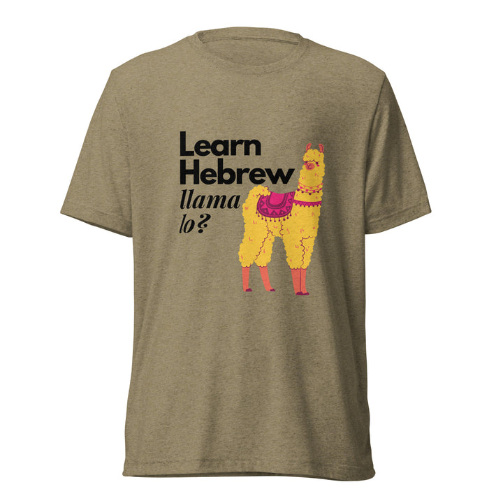 Learn Hebrew Llama Lo? Israel t-shirt in Olive Triblend - front view