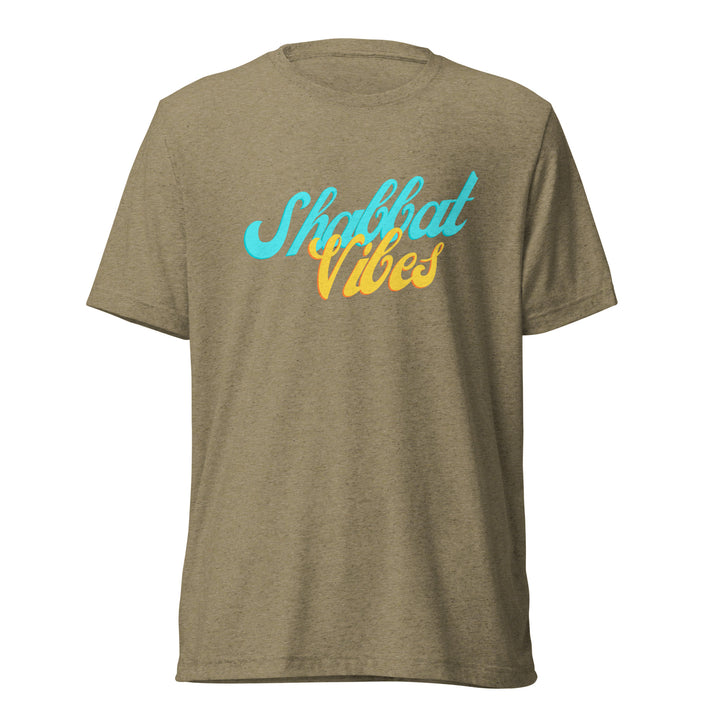 Shabbat Vibes Jewish pride t-shirt in Olive Triblend - side view