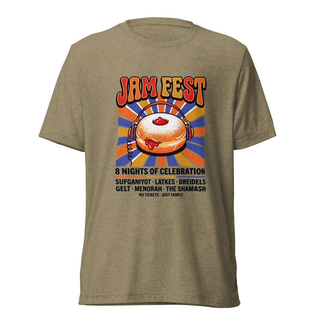 Jam Fest 8 Nights Jewish pride t-shirt in Olive Triblend - front view