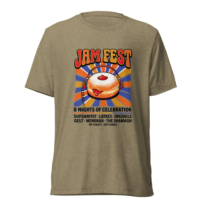 Jam Fest 8 Nights Jewish pride t-shirt in Olive Triblend - front view