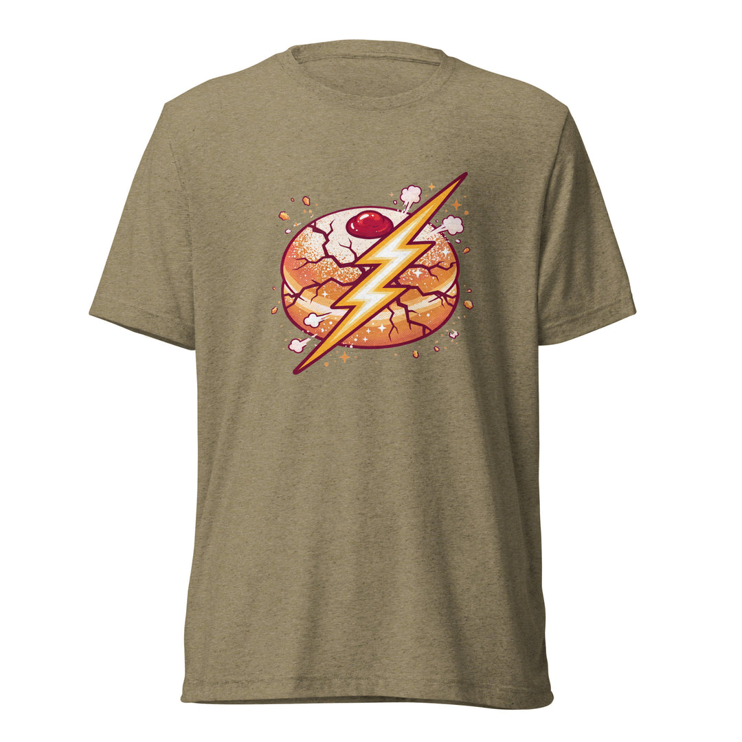 Sufganiyah Lightning Jewish pride t-shirt in Olive Triblend - side view