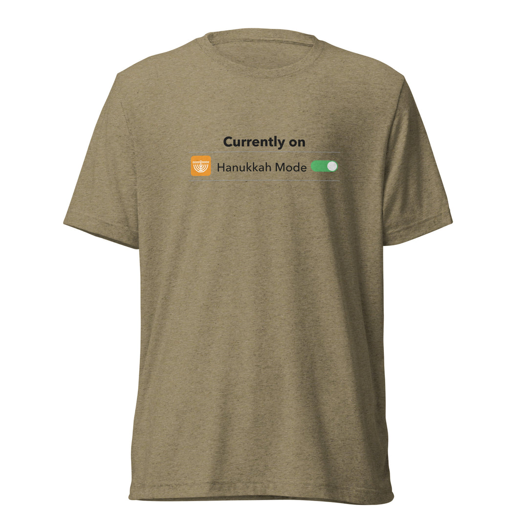 Hanukkah Mode Jewish pride t-shirt in Olive Triblend - folded view
