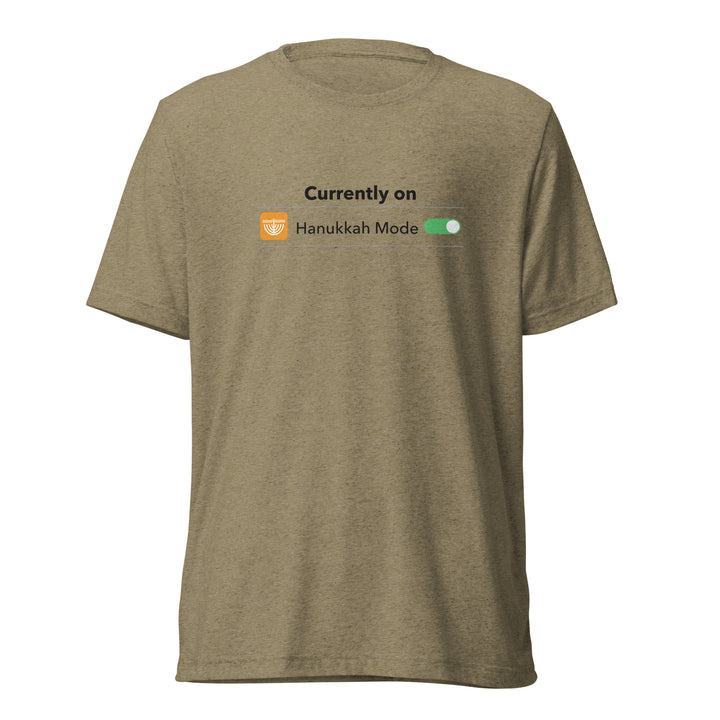 Hanukkah Mode Jewish pride t-shirt in Olive Triblend - folded view