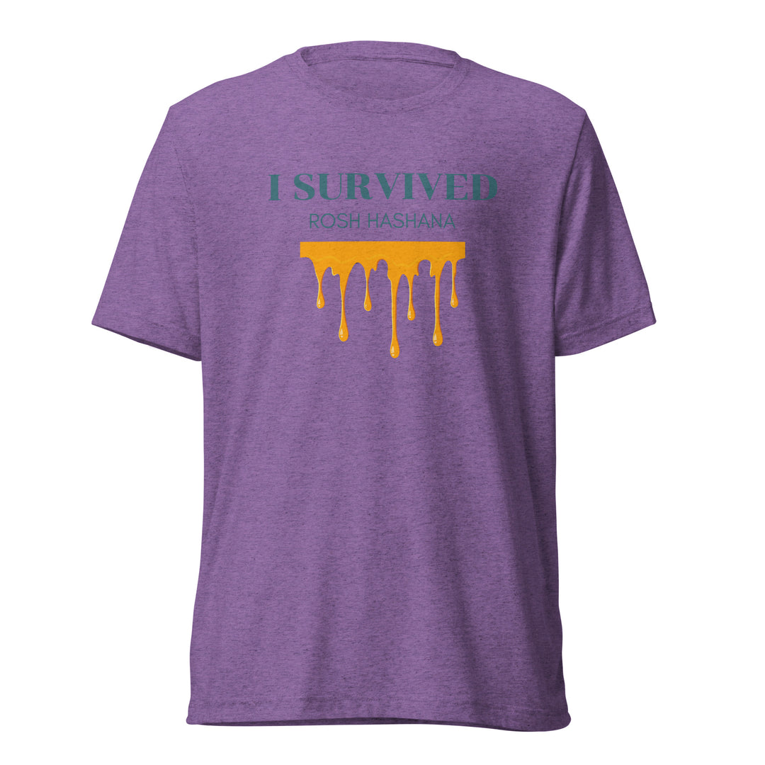 I Survived Rosh HaShana Jewish pride t-shirt in Purple Triblend - flat lay