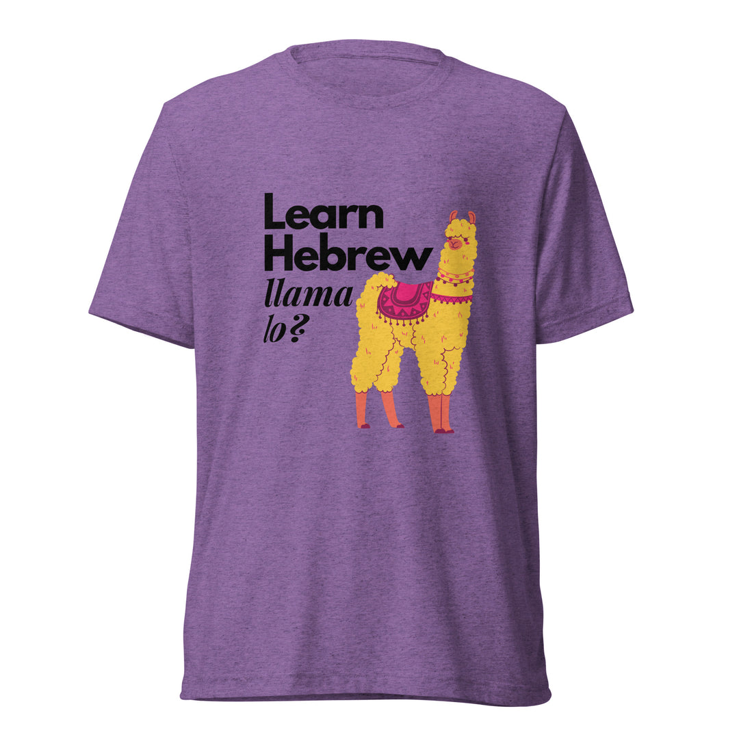 Learn Hebrew Llama Lo? Israel t-shirt in Purple Triblend - close-up