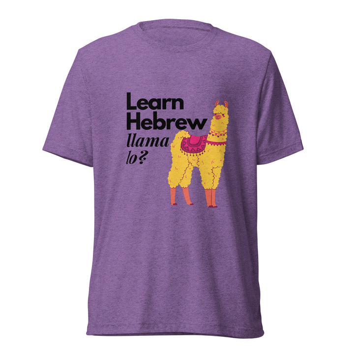 Learn Hebrew Llama Lo? Israel t-shirt in Purple Triblend - close-up