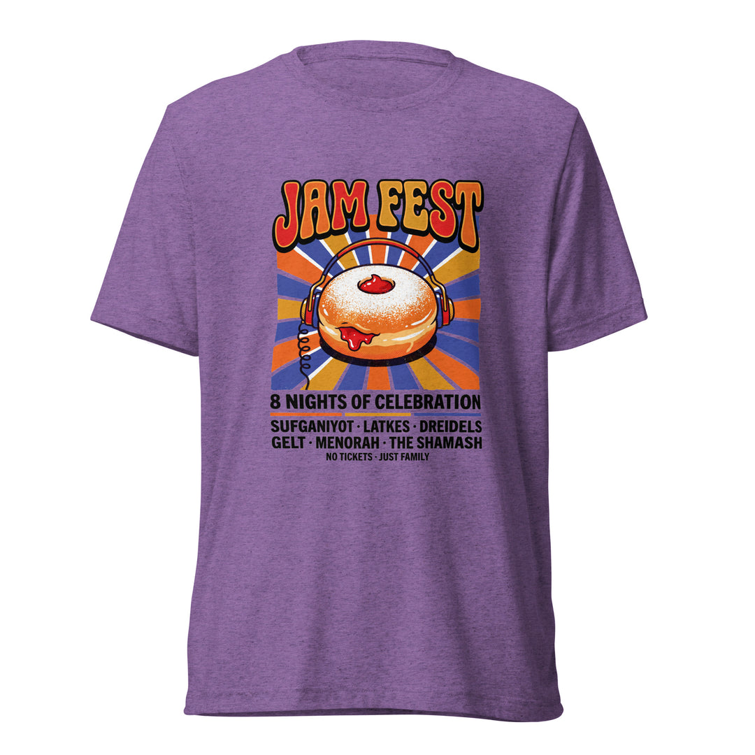 Jam Fest 8 Nights Jewish pride t-shirt in Purple Triblend - close-up