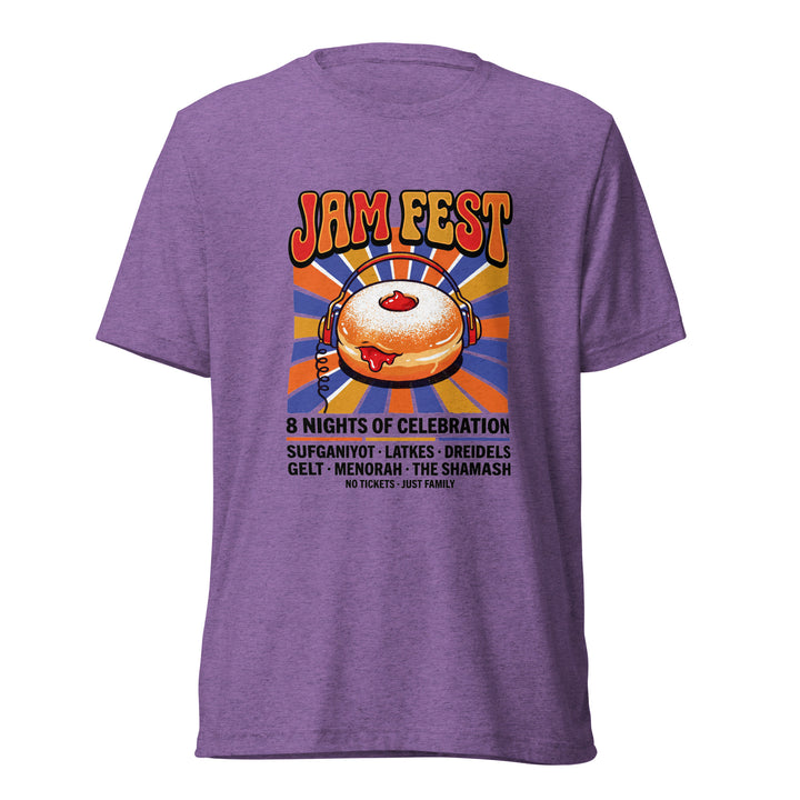 Jam Fest 8 Nights Jewish pride t-shirt in Purple Triblend - close-up