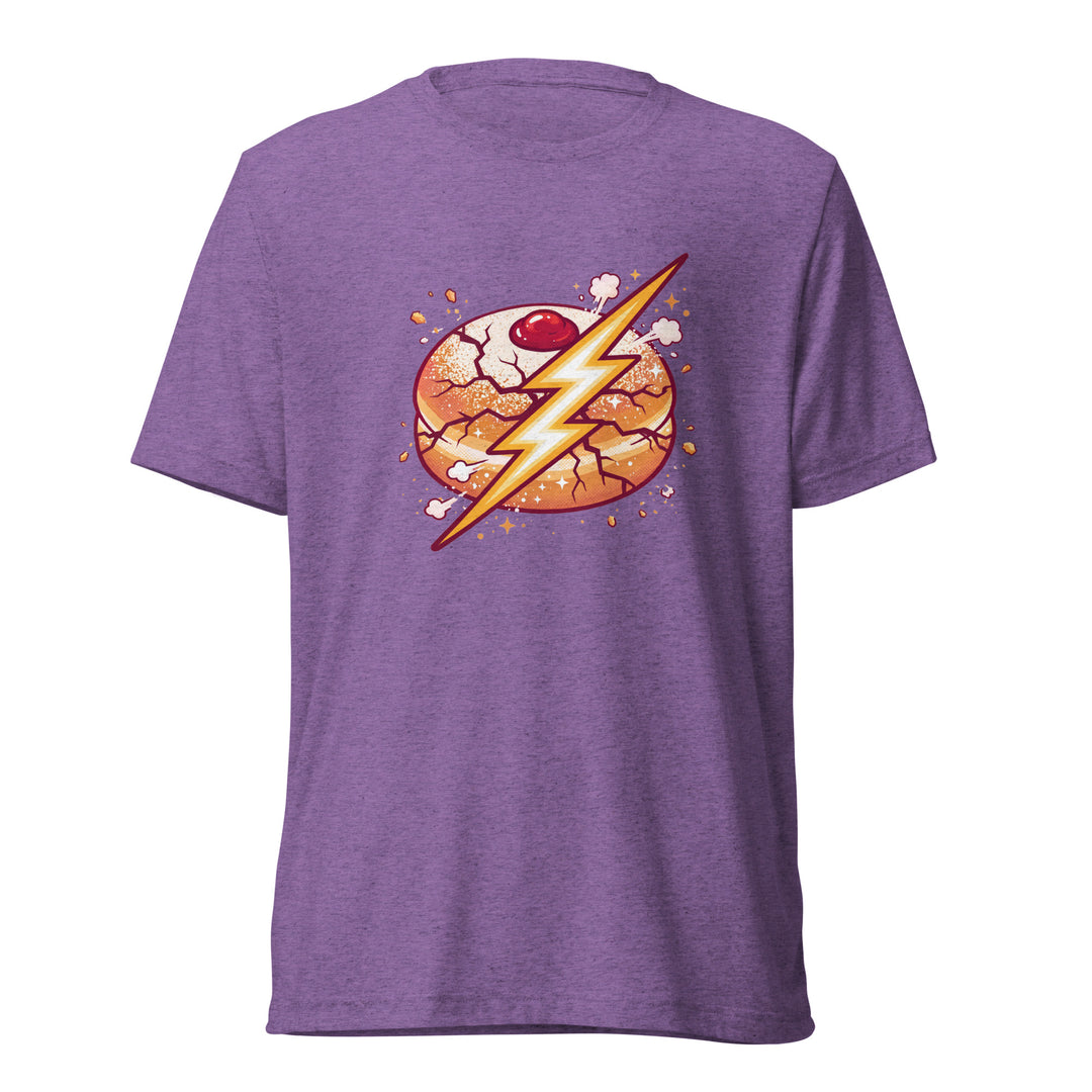 Sufganiyah Lightning Jewish pride t-shirt in Purple Triblend - close-up