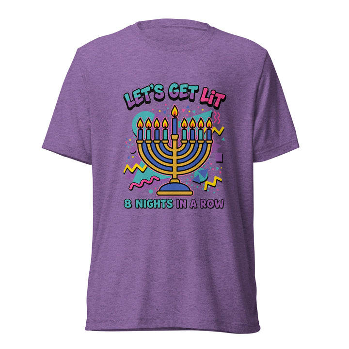 Lets Get Lit 90s Jewish pride t-shirt in Purple Triblend - close-up