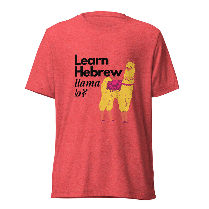 Learn Hebrew Llama Lo? Israel t-shirt in Red Triblend - flat lay