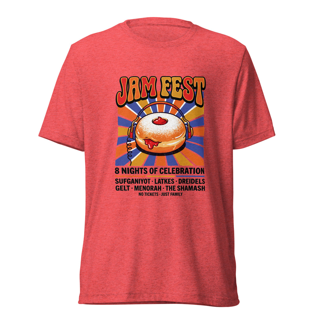Jam Fest 8 Nights Jewish pride t-shirt in Red Triblend - flat lay