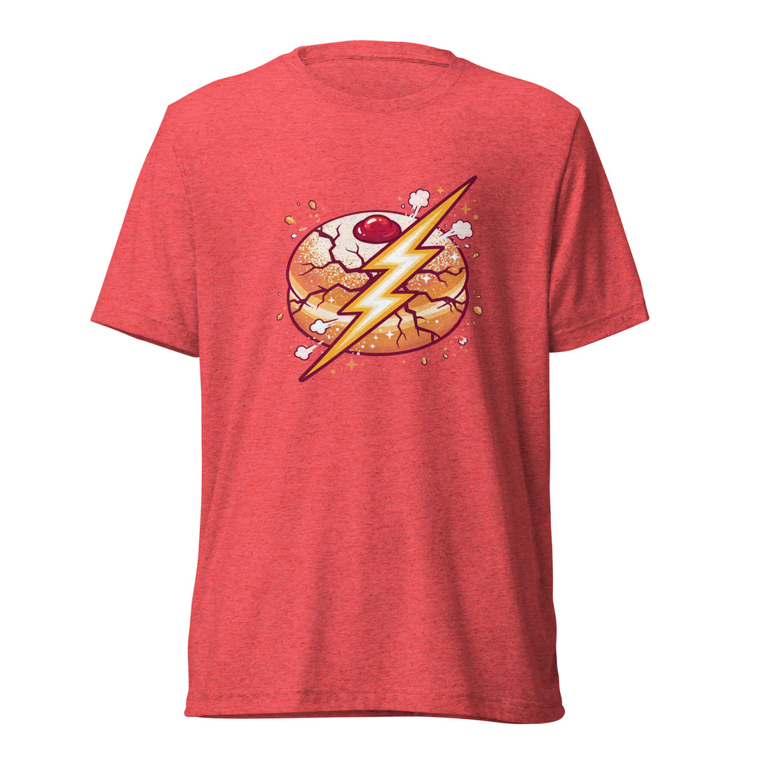 Sufganiyah Lightning Jewish pride t-shirt in Red Triblend - flat lay