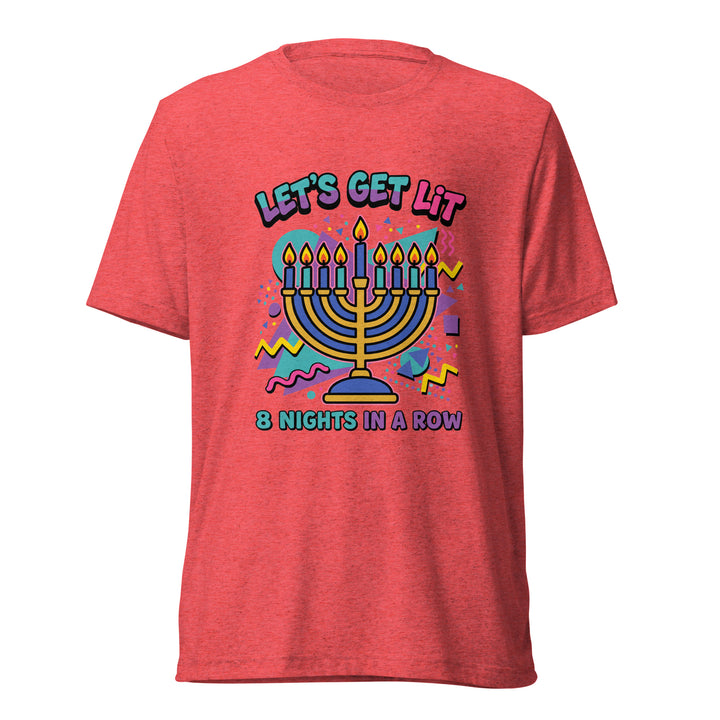 Lets Get Lit 90s Jewish pride t-shirt in Red Triblend - flat lay