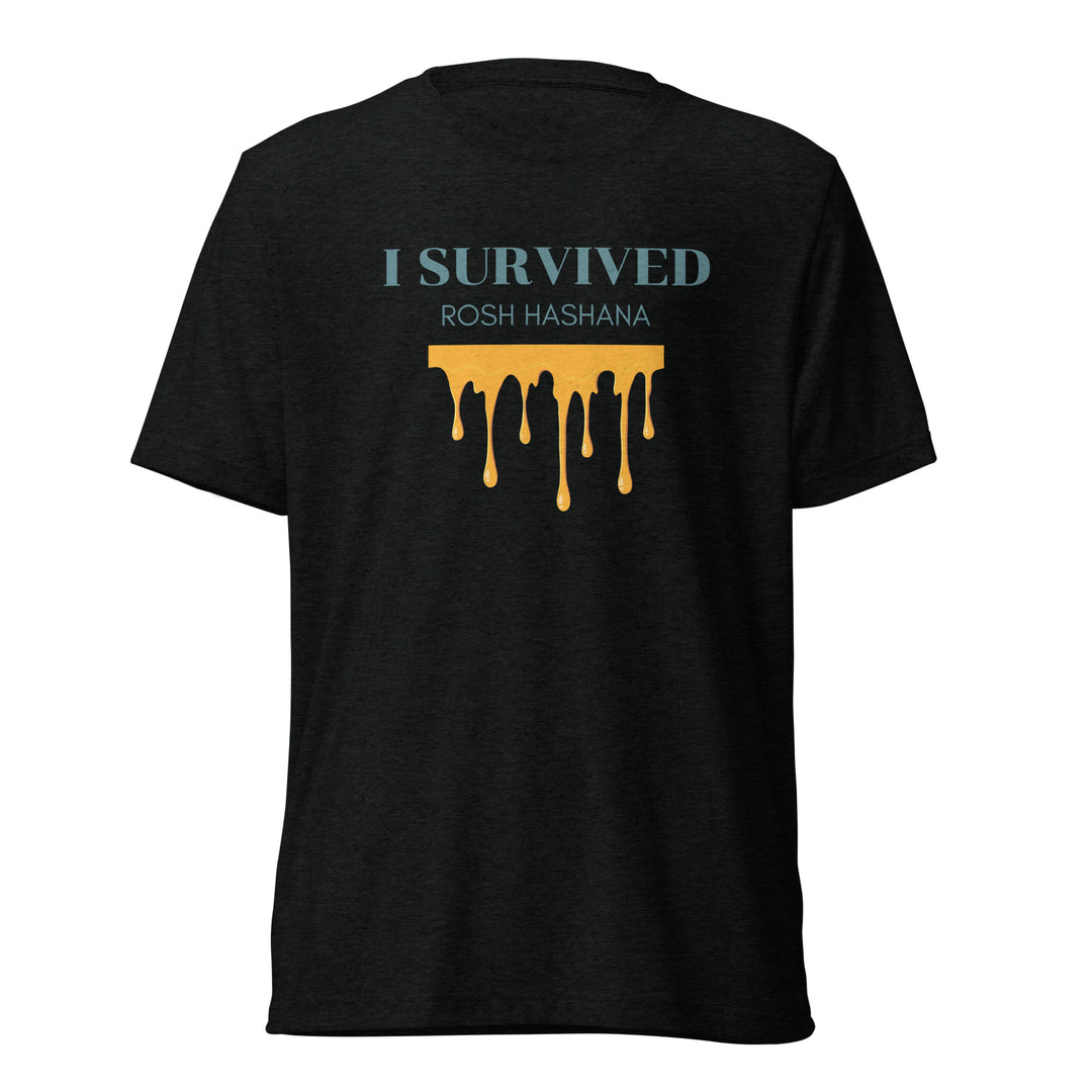 I Survived Rosh HaShana Jewish pride t-shirt in Solid Black Triblend - front view
