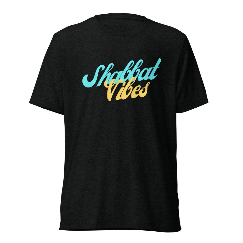 Shabbat Vibes Jewish pride t-shirt in Solid Black Triblend - back view