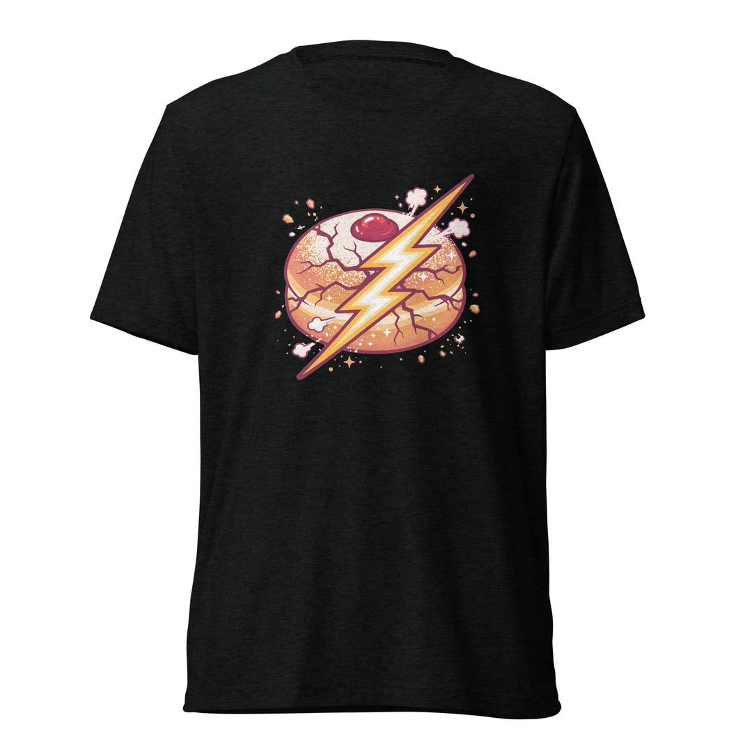 Sufganiyah Lightning Jewish pride t-shirt in Solid Black Triblend - back view