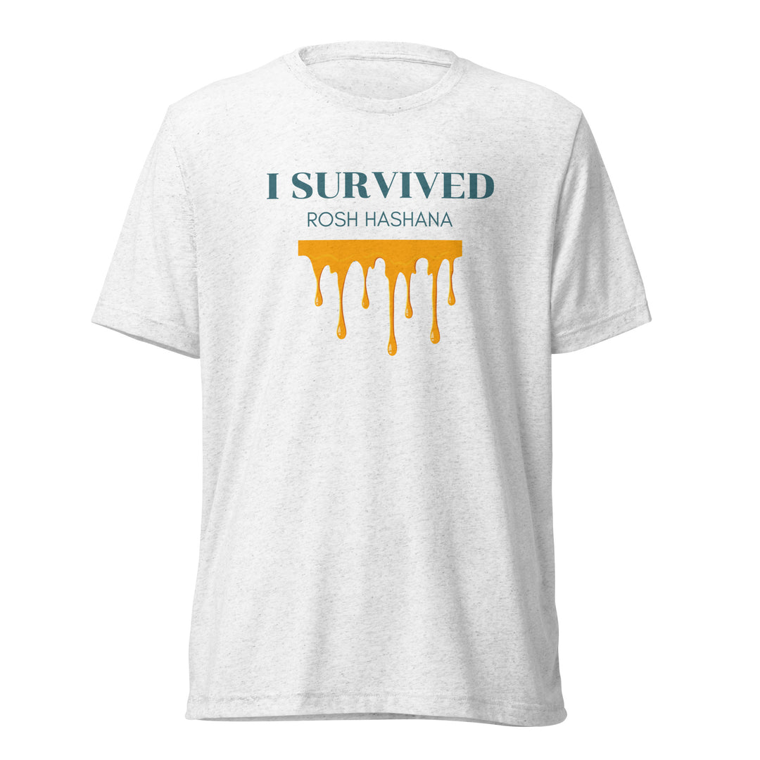 I Survived Rosh HaShana Jewish pride t-shirt in Solid White Triblend - close-up