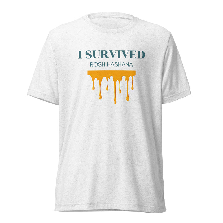 I Survived Rosh HaShana Jewish pride t-shirt in Solid White Triblend - close-up