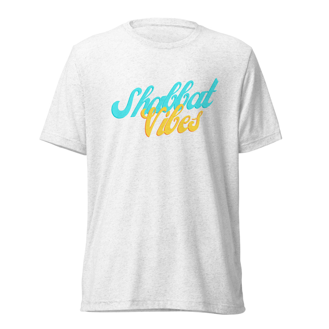 Shabbat Vibes Jewish pride t-shirt in Solid White Triblend - detail view