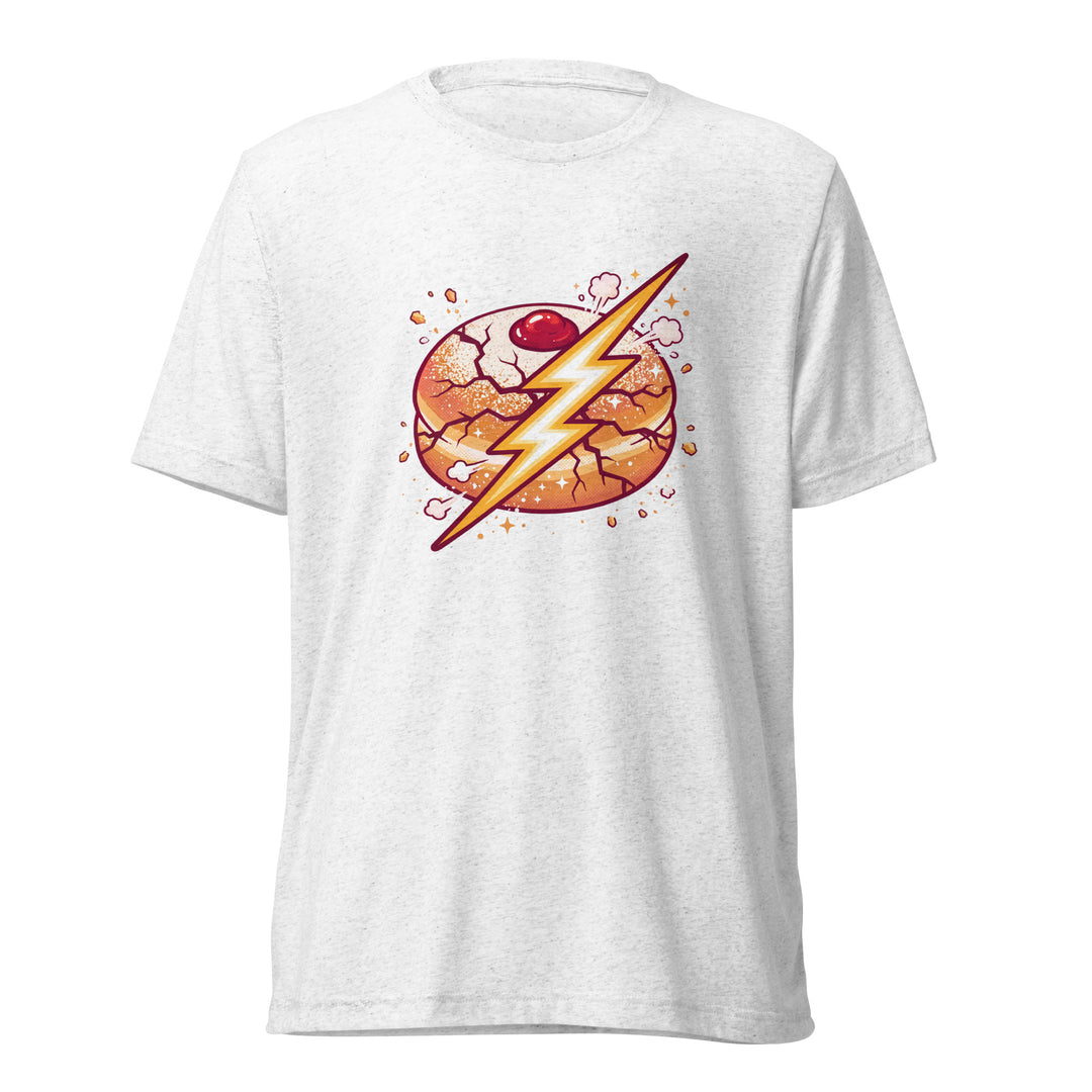 Sufganiyah Lightning Jewish pride t-shirt in Solid White Triblend - detail view