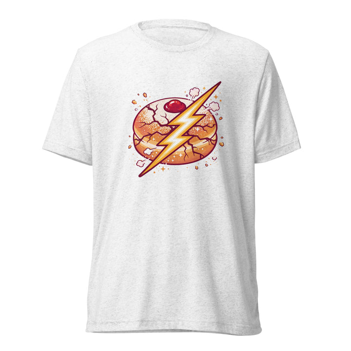 Sufganiyah Lightning Jewish pride t-shirt in Solid White Triblend - detail view