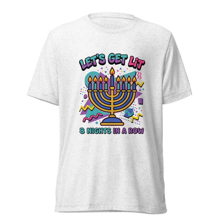 Lets Get Lit 90s Jewish pride t-shirt in Solid White Triblend - lifestyle shot