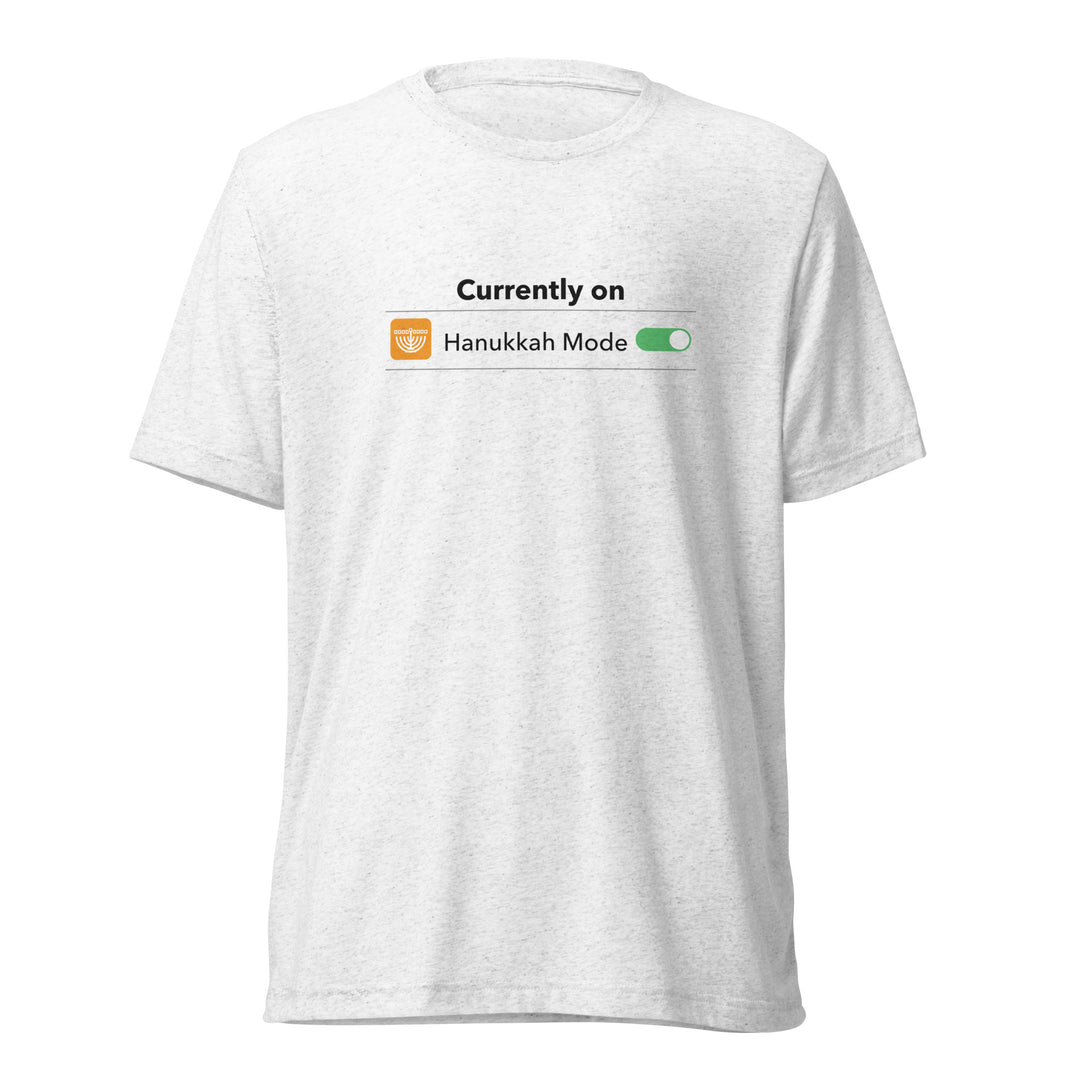 Hanukkah Mode Jewish pride t-shirt in Solid White Triblend - lifestyle shot