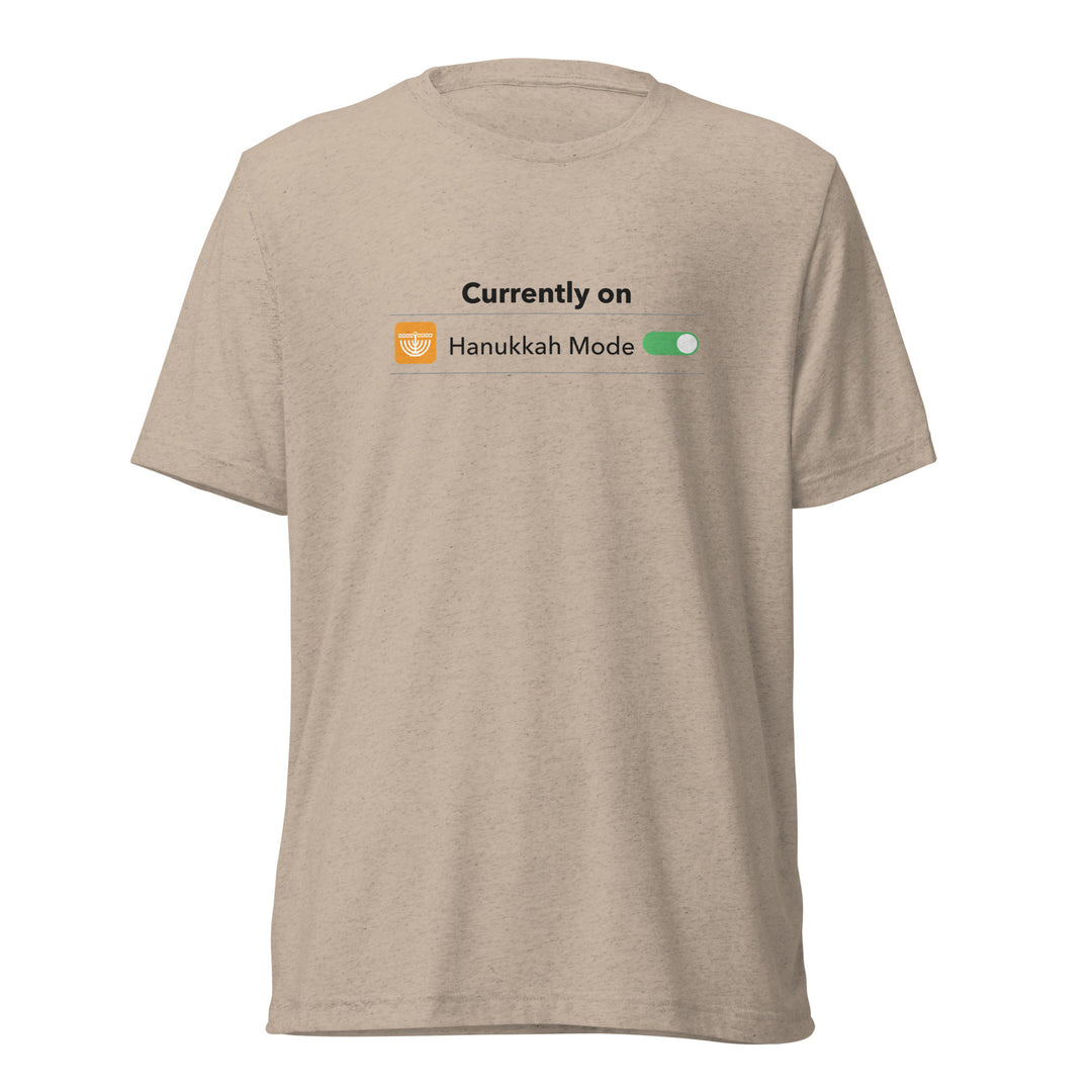 Hanukkah Mode Jewish pride t-shirt in Tan Triblend - detail view