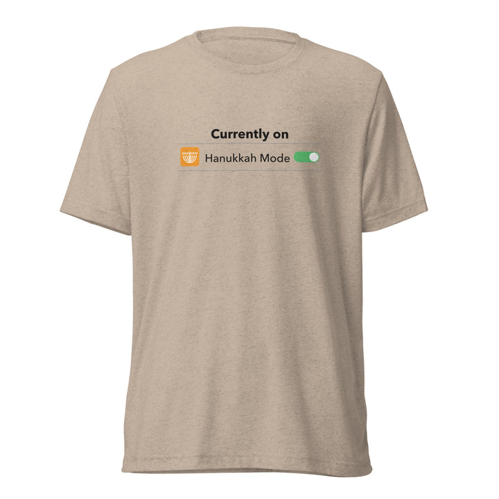 Hanukkah Mode Jewish pride t-shirt in Tan Triblend - detail view