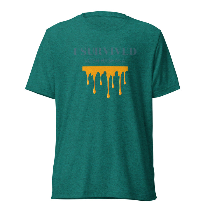 I Survived Rosh HaShana Jewish pride t-shirt in Teal Triblend - detail view