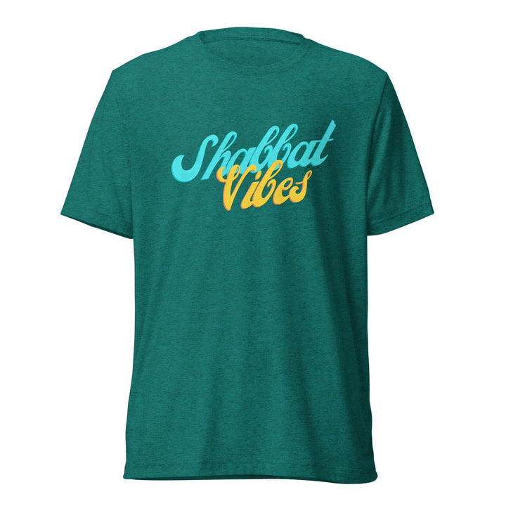 Shabbat Vibes Jewish pride t-shirt in Teal Triblend - detail view
