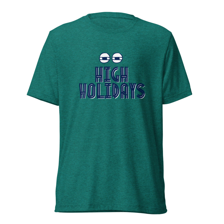 High Holidays Jewish pride t-shirt in Teal Triblend - flat lay