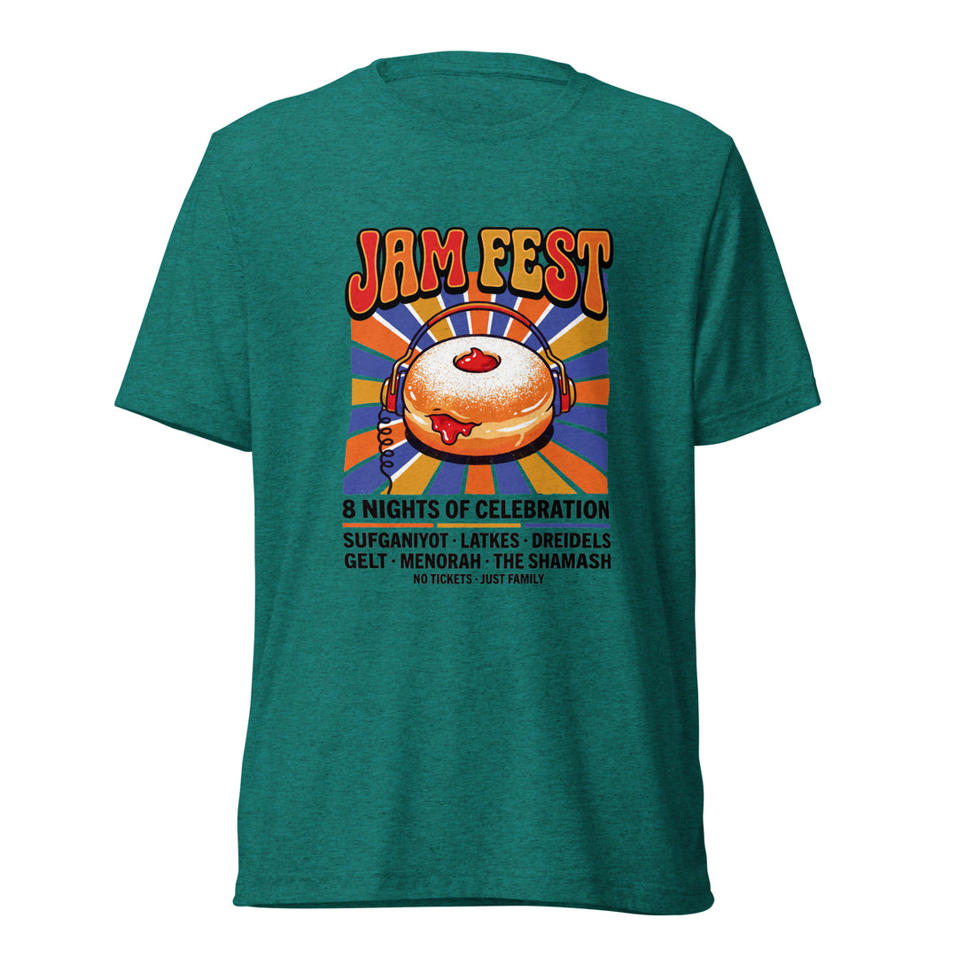Jam Fest 8 Nights Jewish pride t-shirt in Teal Triblend - back view