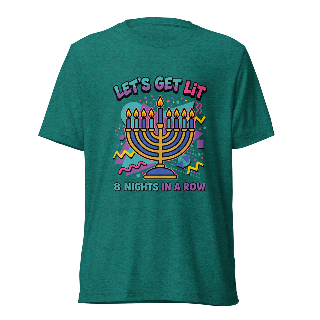Lets Get Lit 90s Jewish pride t-shirt in Teal Triblend - front view