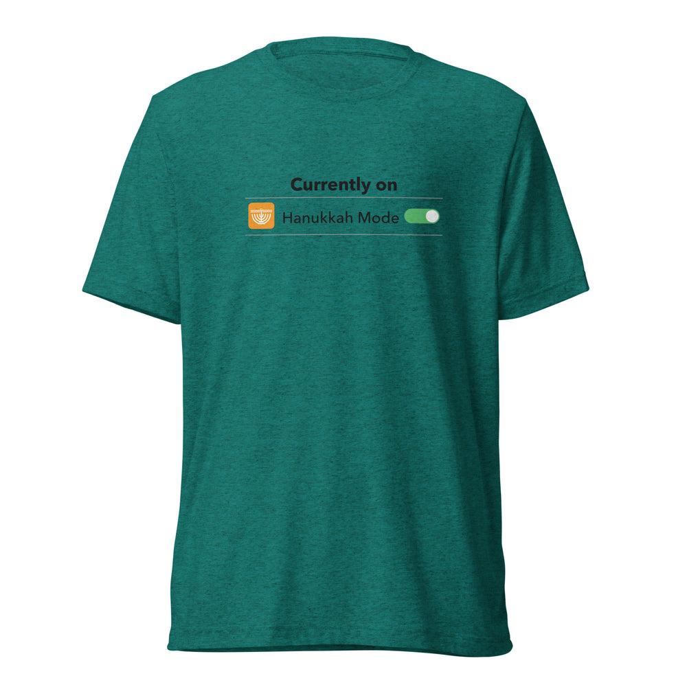 Hanukkah Mode Jewish pride t-shirt in Teal Triblend - back view