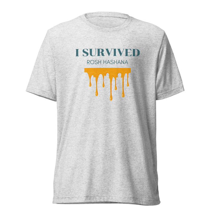 I Survived Rosh HaShana Jewish pride t-shirt in White Fleck Triblend - detail view